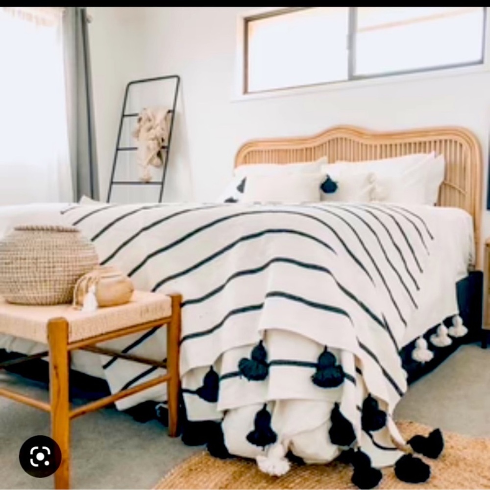 Woven nook moroccan blanket extra large with Pom poms great condition
